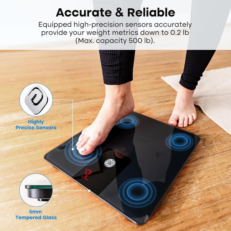 GE Bathroom Scale for Body Weight, Digital Weight Scales 500lb Heavy Duty Measuring Device for People Accurate BMI Weighing Machine with Bluetooth, Black - Image 3